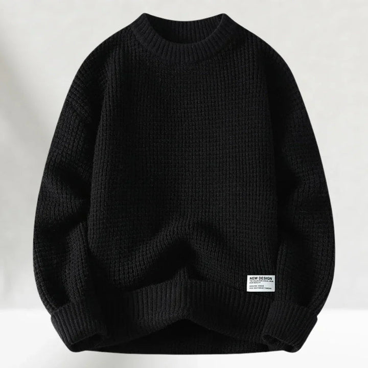 Colin Waffle Knit Crew Neck Jumper for Men – Black