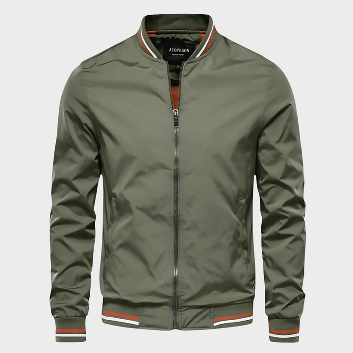 Sylvester Men's Bomber Jacket with Striped Rib Trims – Green