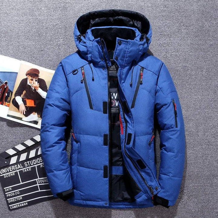 Men's Duck Down Puffer Parka — Hooded, Wind & Water Resistant – Blue