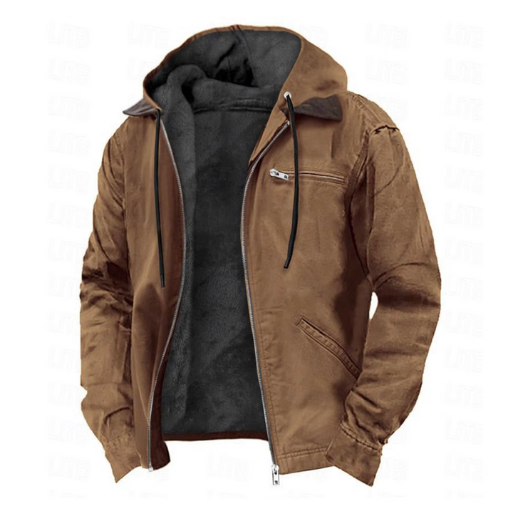 Arthur Fleece-Lined Hooded Zip Jacket for Men – Brown