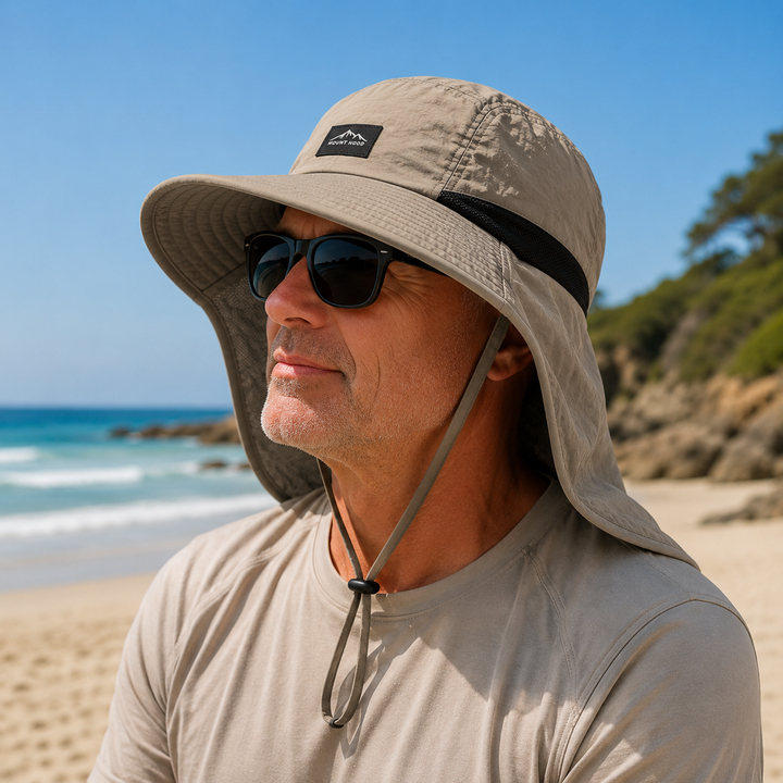 Wide Brim UPF 50+ Sun Hat with Neck Flap – Khaki Tan