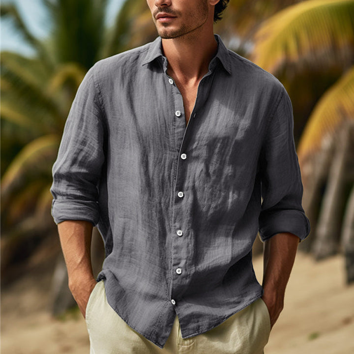 Men's Relaxed Long-Sleeve Casual Shirt with Point Collar – Grey