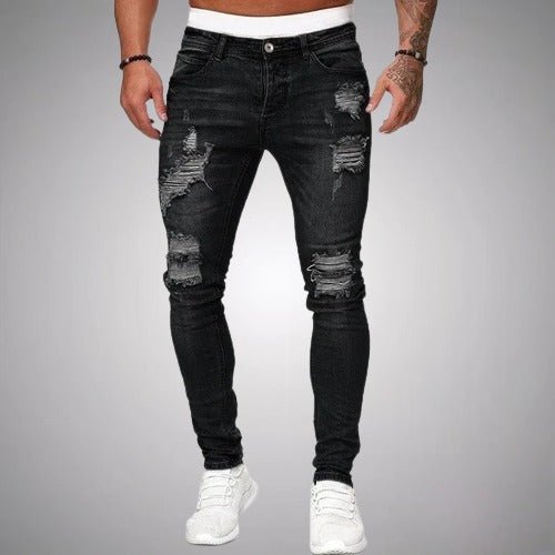 Men's Distressed Skinny Jeans with Ripped Detail – Black