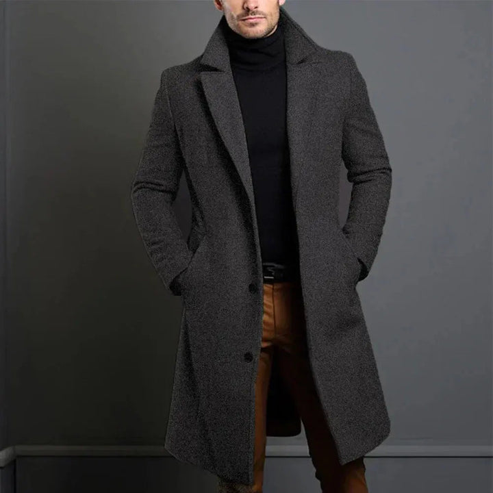Men's Longline Overcoat – Slim Tailored Winter Coat – Darkgrey