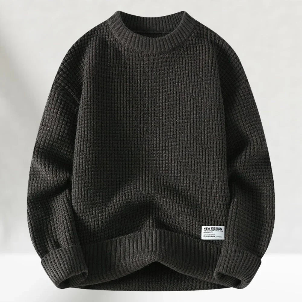 Colin Waffle Knit Crew Neck Jumper for Men – Dark Grey