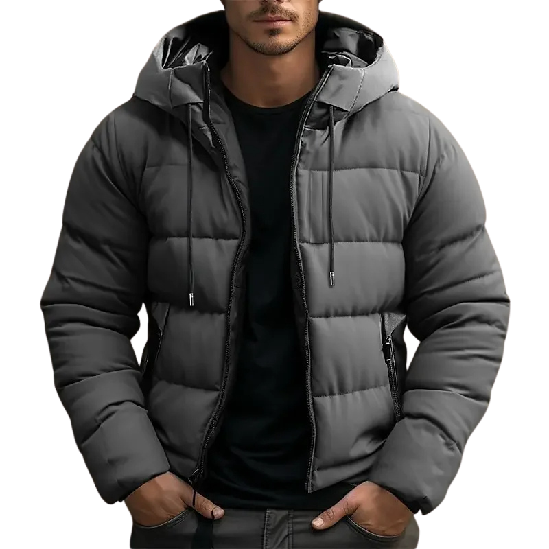 Paul Hooded Puffer Jacket for Men — Quilted & Warm – Gray