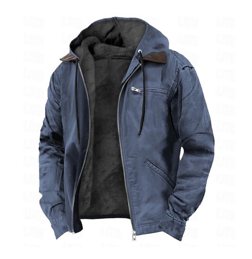Arthur Fleece-Lined Hooded Zip Jacket for Men – Navy Blue