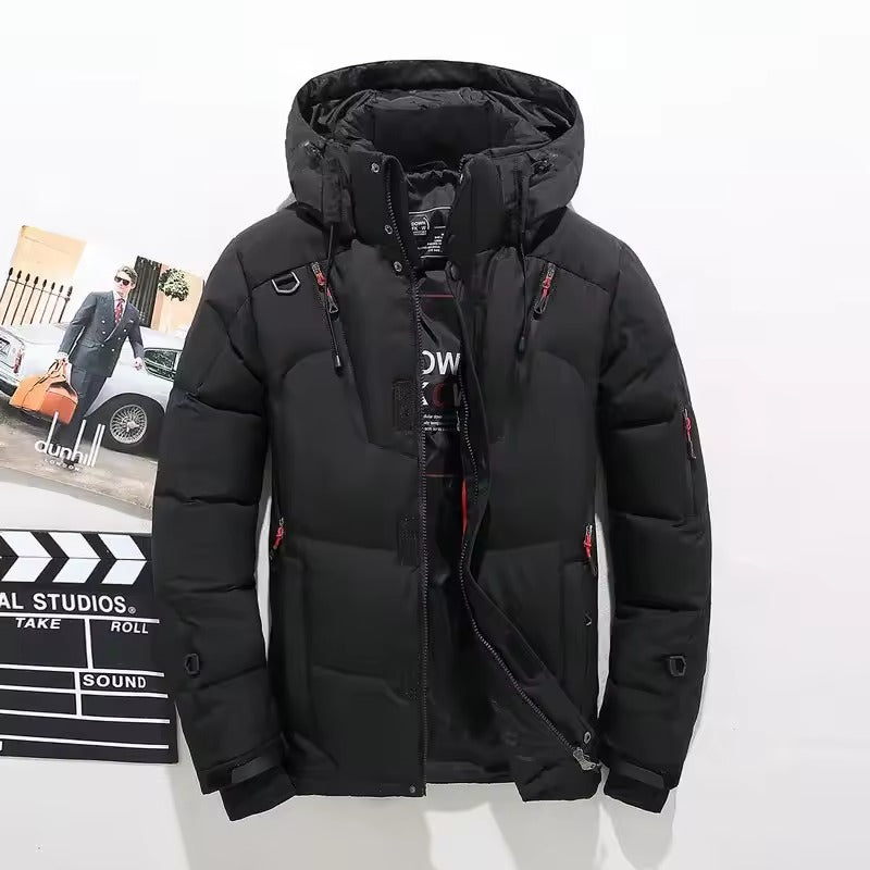 Men's Duck Down Puffer Parka — Hooded, Wind & Water Resistant – Black