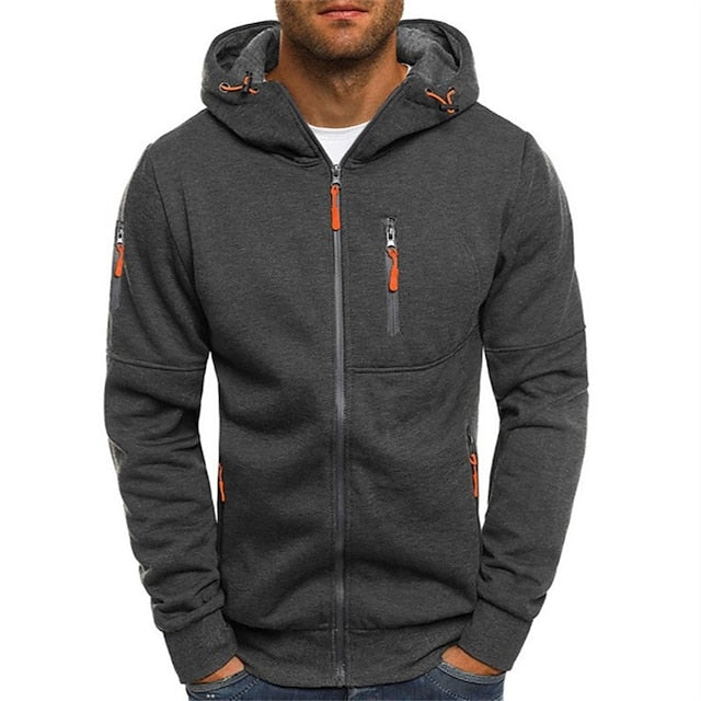 Men's Cotton Blend Zip-Up Hoodie with Contrast Zip Pockets – Dark Gray