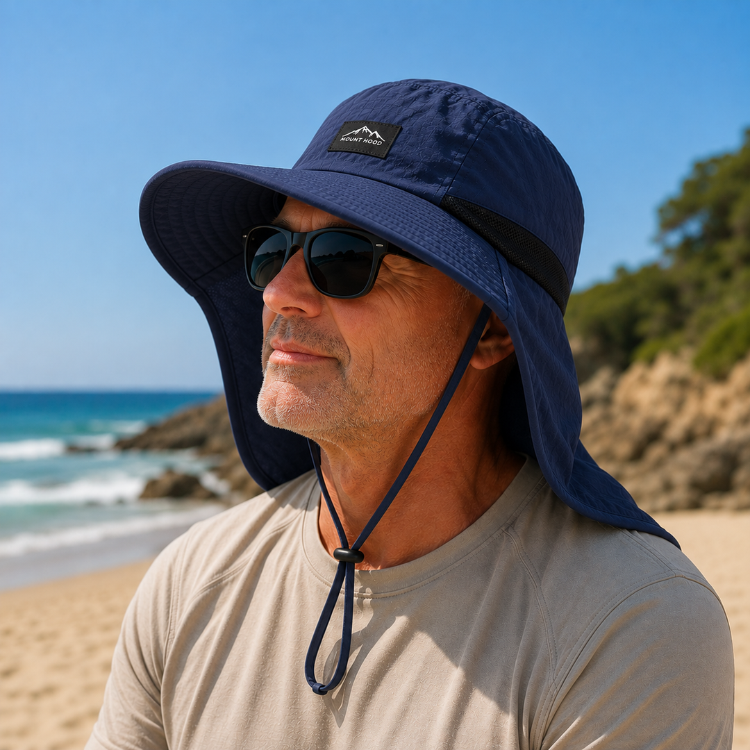 Wide Brim UPF 50+ Sun Hat with Neck Flap – Blue