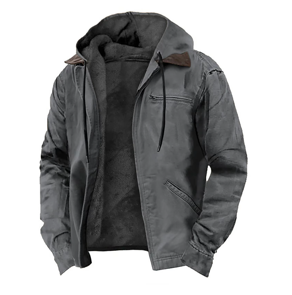 Arthur Fleece-Lined Hooded Zip Jacket for Men – Gray