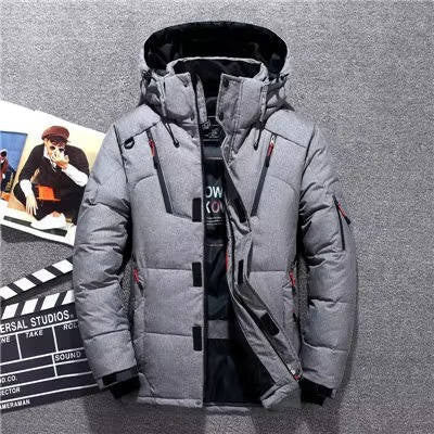 Men's Duck Down Puffer Parka — Hooded, Wind & Water Resistant – Gray