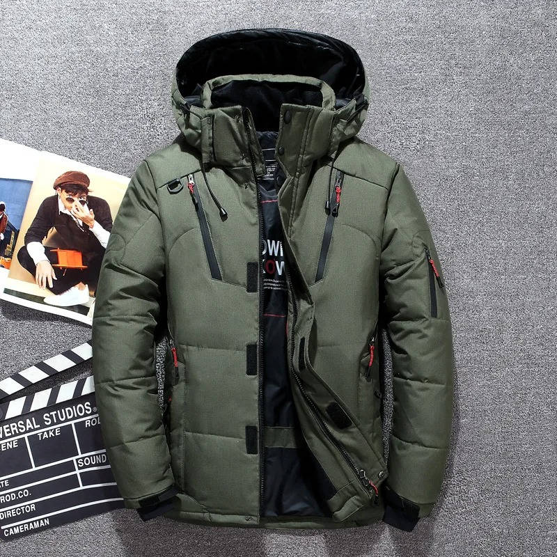 Men's Duck Down Puffer Parka — Hooded, Wind & Water Resistant – Army Green