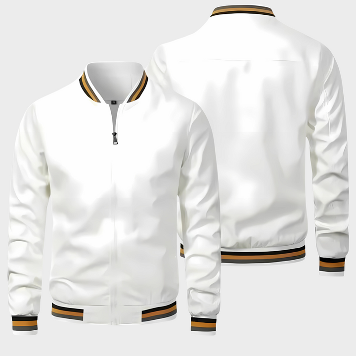 Sylvester Men's Bomber Jacket with Striped Rib Trims – White