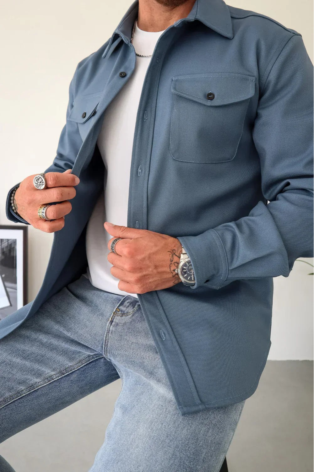 Cyrus Men's Overshirt — Long Sleeve Shirt Jacket – Blue